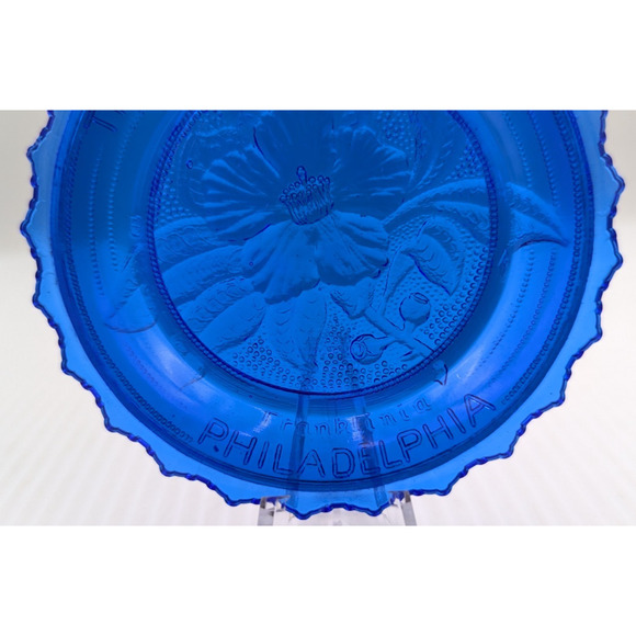 The Bartram Garden Philadelphia Glass Window Decor Pairpoint Cup Plate Blue - Picture 3 of 9